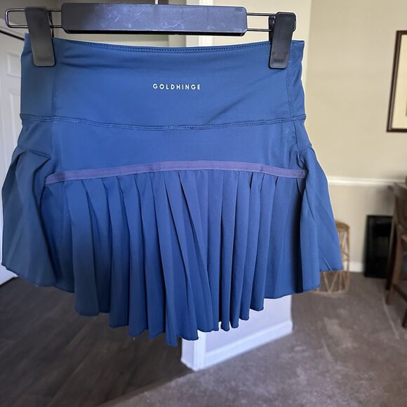 Gold Hinge Pleated Tennis Skirt Blue Grey Women’s Small Hidden Pockets Skort - Picture 3 of 7